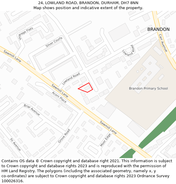 24, LOWLAND ROAD, BRANDON, DURHAM, DH7 8NN: Location map and indicative extent of plot