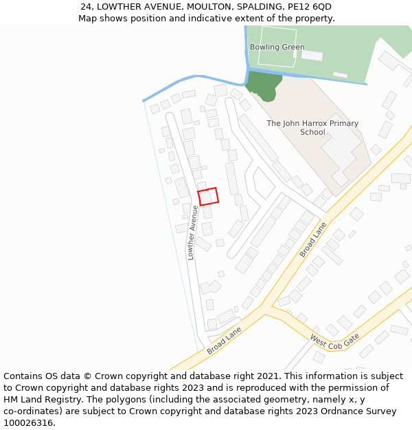 24, LOWTHER AVENUE, MOULTON, SPALDING, PE12 6QD: Location map and indicative extent of plot