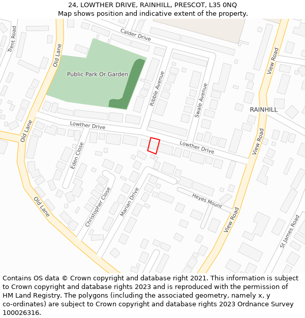 24, LOWTHER DRIVE, RAINHILL, PRESCOT, L35 0NQ: Location map and indicative extent of plot