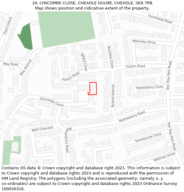 24, LYNCOMBE CLOSE, CHEADLE HULME, CHEADLE, SK8 7RB: Location map and indicative extent of plot