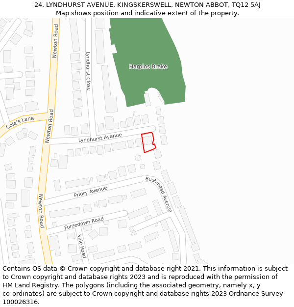 24, LYNDHURST AVENUE, KINGSKERSWELL, NEWTON ABBOT, TQ12 5AJ: Location map and indicative extent of plot