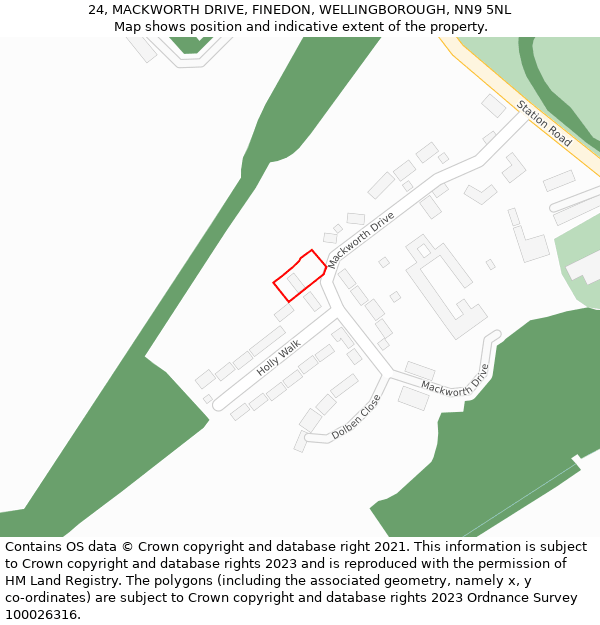 24, MACKWORTH DRIVE, FINEDON, WELLINGBOROUGH, NN9 5NL: Location map and indicative extent of plot