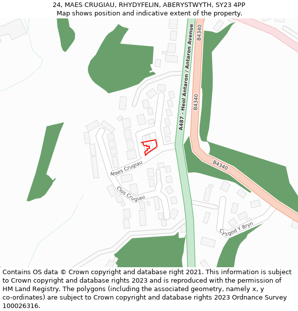 24, MAES CRUGIAU, RHYDYFELIN, ABERYSTWYTH, SY23 4PP: Location map and indicative extent of plot