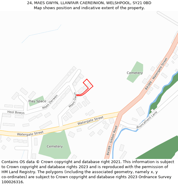 24, MAES GWYN, LLANFAIR CAEREINION, WELSHPOOL, SY21 0BD: Location map and indicative extent of plot