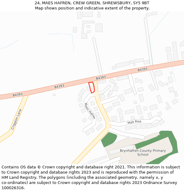 24, MAES HAFREN, CREW GREEN, SHREWSBURY, SY5 9BT: Location map and indicative extent of plot