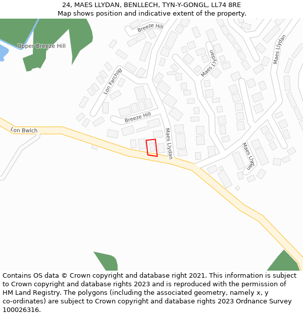 24, MAES LLYDAN, BENLLECH, TYN-Y-GONGL, LL74 8RE: Location map and indicative extent of plot