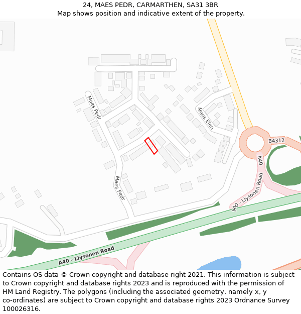 24, MAES PEDR, CARMARTHEN, SA31 3BR: Location map and indicative extent of plot