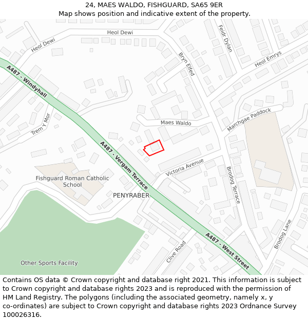 24, MAES WALDO, FISHGUARD, SA65 9ER: Location map and indicative extent of plot