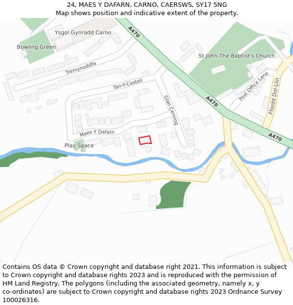 24, MAES Y DAFARN, CARNO, CAERSWS, SY17 5NG: Location map and indicative extent of plot