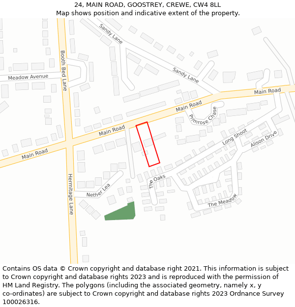 24, MAIN ROAD, GOOSTREY, CREWE, CW4 8LL: Location map and indicative extent of plot