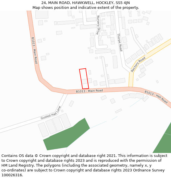 24, MAIN ROAD, HAWKWELL, HOCKLEY, SS5 4JN: Location map and indicative extent of plot