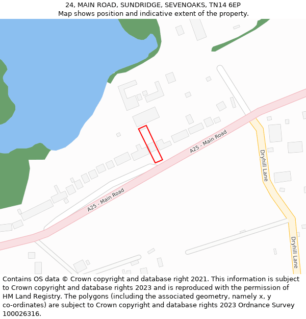24, MAIN ROAD, SUNDRIDGE, SEVENOAKS, TN14 6EP: Location map and indicative extent of plot