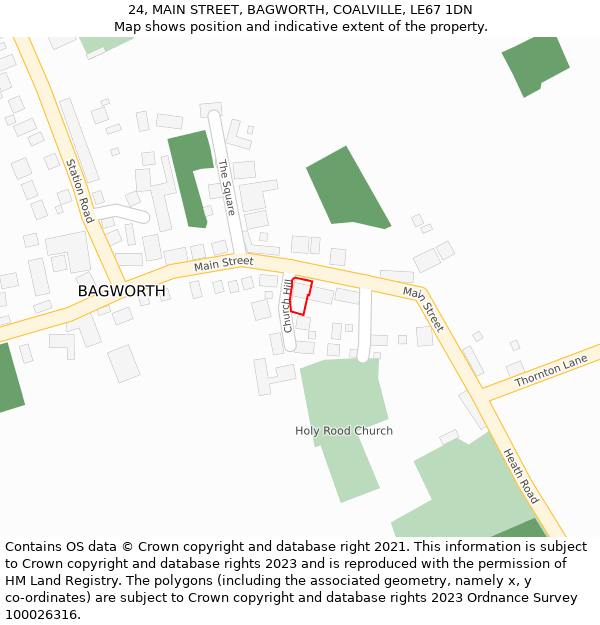 24, MAIN STREET, BAGWORTH, COALVILLE, LE67 1DN: Location map and indicative extent of plot