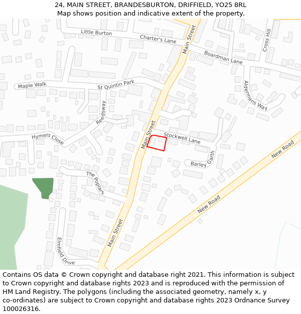 24, MAIN STREET, BRANDESBURTON, DRIFFIELD, YO25 8RL: Location map and indicative extent of plot