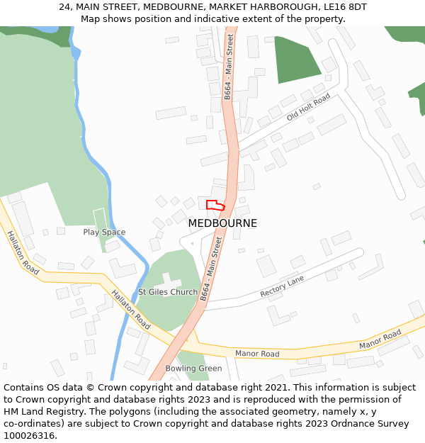 24, MAIN STREET, MEDBOURNE, MARKET HARBOROUGH, LE16 8DT: Location map and indicative extent of plot