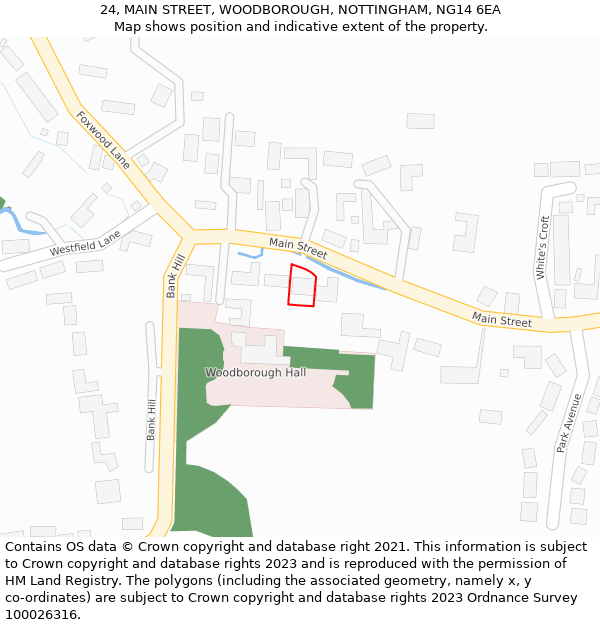 24, MAIN STREET, WOODBOROUGH, NOTTINGHAM, NG14 6EA: Location map and indicative extent of plot