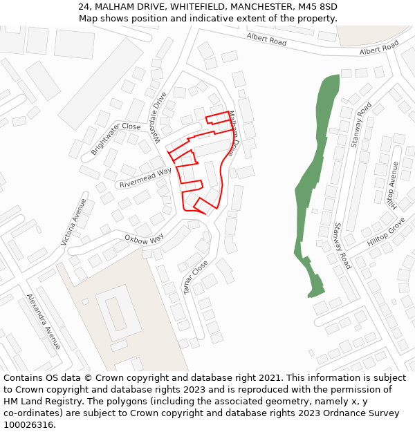 24, MALHAM DRIVE, WHITEFIELD, MANCHESTER, M45 8SD: Location map and indicative extent of plot