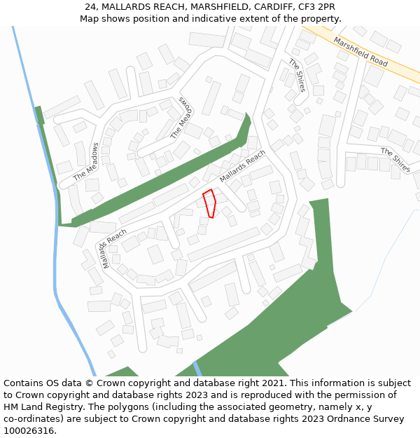 24, MALLARDS REACH, MARSHFIELD, CARDIFF, CF3 2PR: Location map and indicative extent of plot