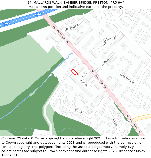 24, MALLARDS WALK, BAMBER BRIDGE, PRESTON, PR5 6AY: Location map and indicative extent of plot