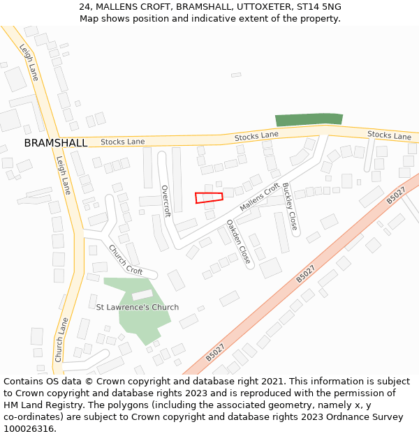 24, MALLENS CROFT, BRAMSHALL, UTTOXETER, ST14 5NG: Location map and indicative extent of plot