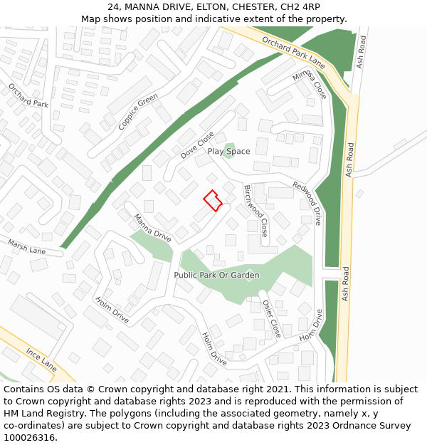 24, MANNA DRIVE, ELTON, CHESTER, CH2 4RP: Location map and indicative extent of plot