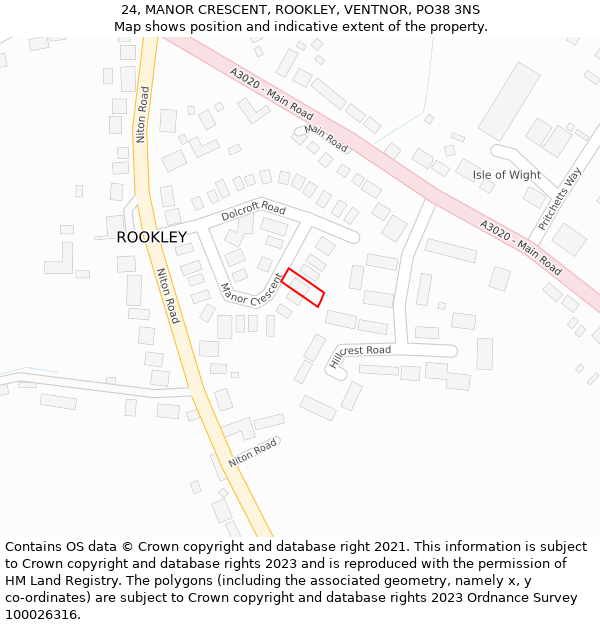 24, MANOR CRESCENT, ROOKLEY, VENTNOR, PO38 3NS: Location map and indicative extent of plot