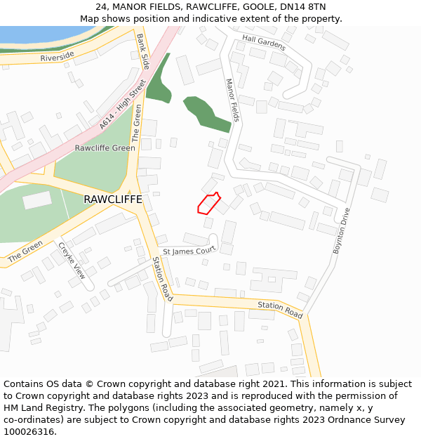 24, MANOR FIELDS, RAWCLIFFE, GOOLE, DN14 8TN: Location map and indicative extent of plot