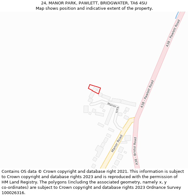 24, MANOR PARK, PAWLETT, BRIDGWATER, TA6 4SU: Location map and indicative extent of plot