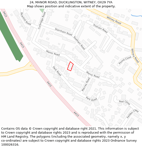 24, MANOR ROAD, DUCKLINGTON, WITNEY, OX29 7YA: Location map and indicative extent of plot