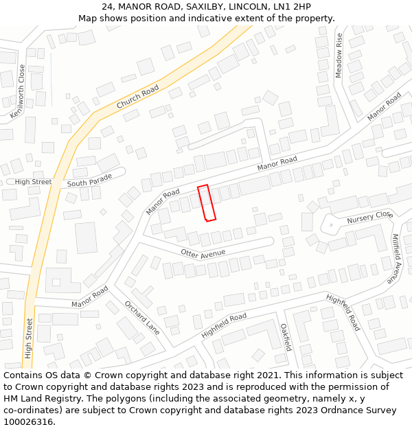 24, MANOR ROAD, SAXILBY, LINCOLN, LN1 2HP: Location map and indicative extent of plot