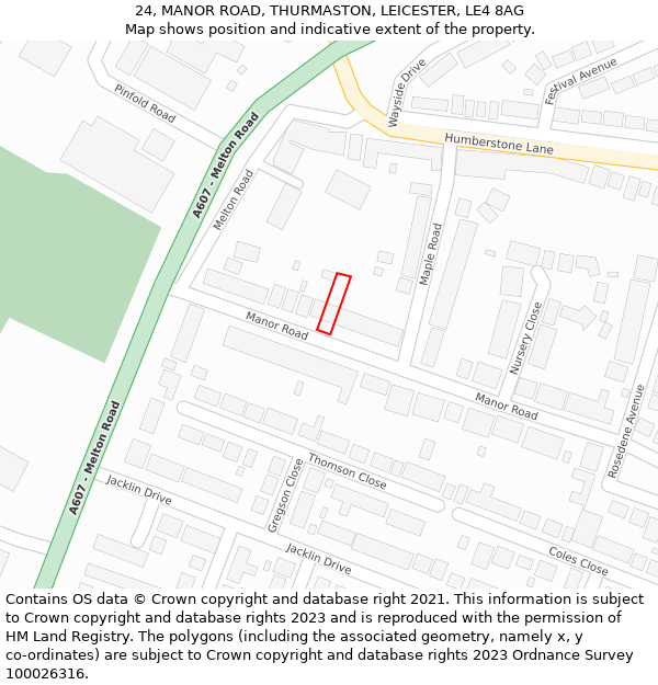 24, MANOR ROAD, THURMASTON, LEICESTER, LE4 8AG: Location map and indicative extent of plot