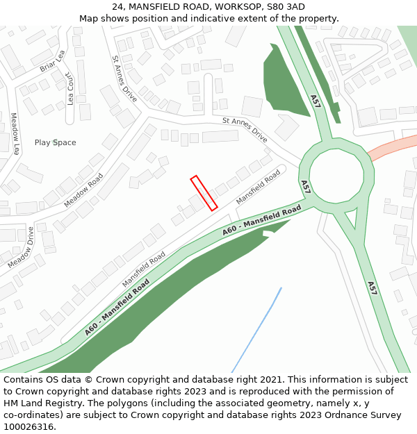 24, MANSFIELD ROAD, WORKSOP, S80 3AD: Location map and indicative extent of plot