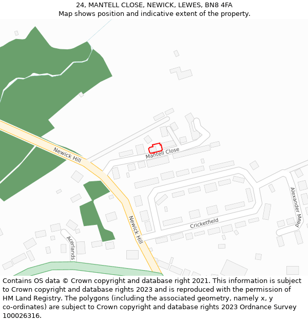 24, MANTELL CLOSE, NEWICK, LEWES, BN8 4FA: Location map and indicative extent of plot