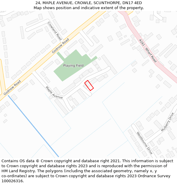 24, MAPLE AVENUE, CROWLE, SCUNTHORPE, DN17 4ED: Location map and indicative extent of plot