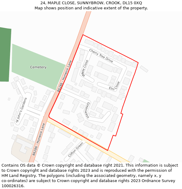 24, MAPLE CLOSE, SUNNYBROW, CROOK, DL15 0XQ: Location map and indicative extent of plot