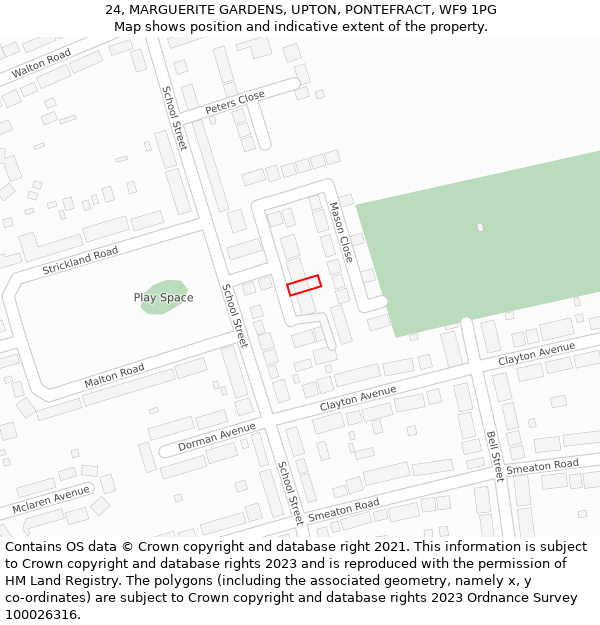 24, MARGUERITE GARDENS, UPTON, PONTEFRACT, WF9 1PG: Location map and indicative extent of plot