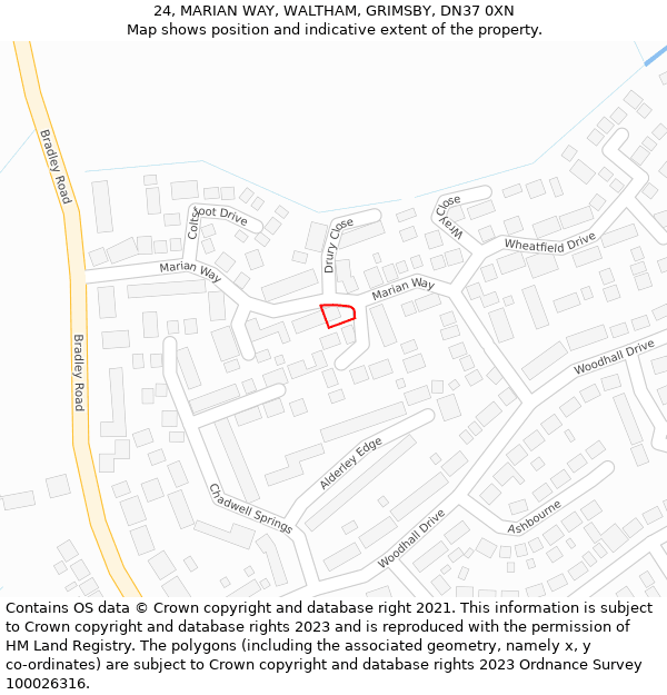 24, MARIAN WAY, WALTHAM, GRIMSBY, DN37 0XN: Location map and indicative extent of plot