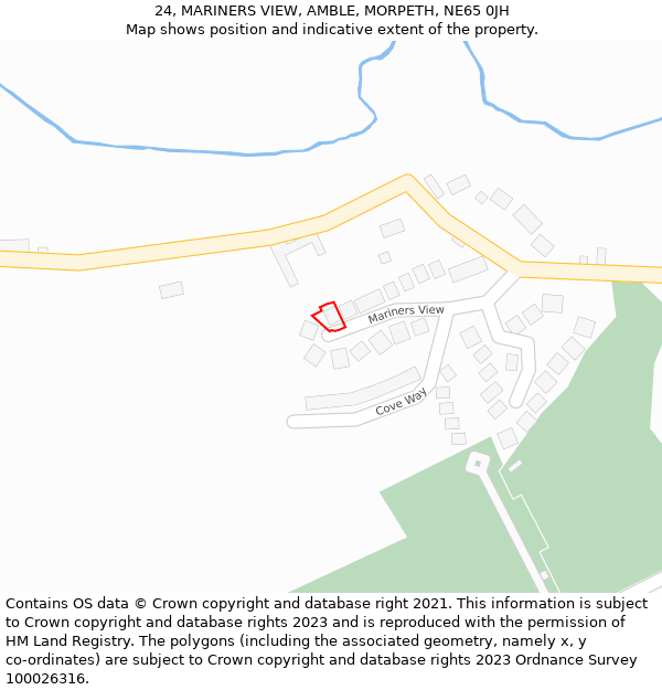 24, MARINERS VIEW, AMBLE, MORPETH, NE65 0JH: Location map and indicative extent of plot