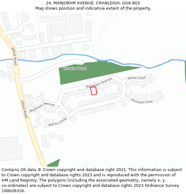 24, MARJORAM AVENUE, CRANLEIGH, GU6 8GS: Location map and indicative extent of plot