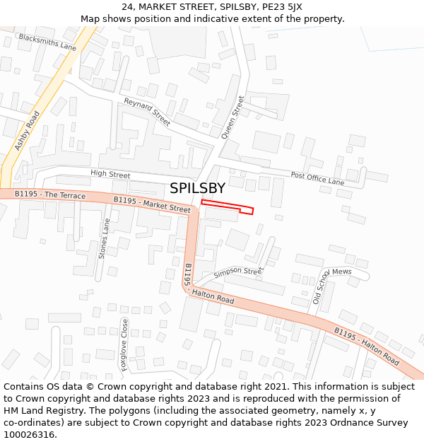 24, MARKET STREET, SPILSBY, PE23 5JX: Location map and indicative extent of plot
