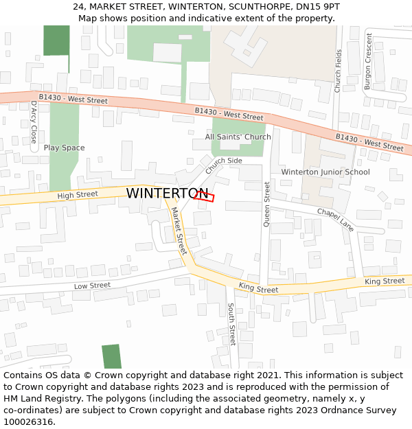24, MARKET STREET, WINTERTON, SCUNTHORPE, DN15 9PT: Location map and indicative extent of plot