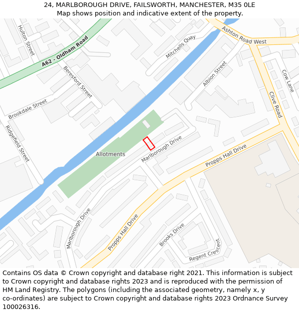 24, MARLBOROUGH DRIVE, FAILSWORTH, MANCHESTER, M35 0LE: Location map and indicative extent of plot