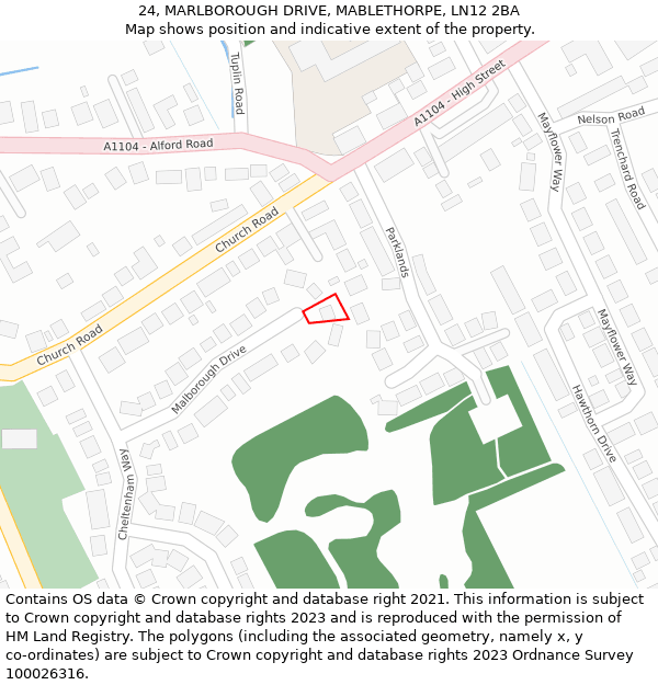 24, MARLBOROUGH DRIVE, MABLETHORPE, LN12 2BA: Location map and indicative extent of plot