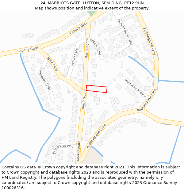 24, MARRIOTS GATE, LUTTON, SPALDING, PE12 9HN: Location map and indicative extent of plot