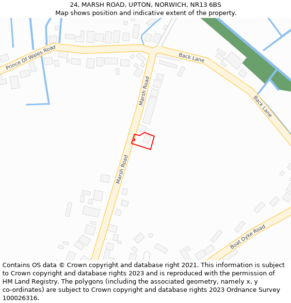 24, MARSH ROAD, UPTON, NORWICH, NR13 6BS: Location map and indicative extent of plot