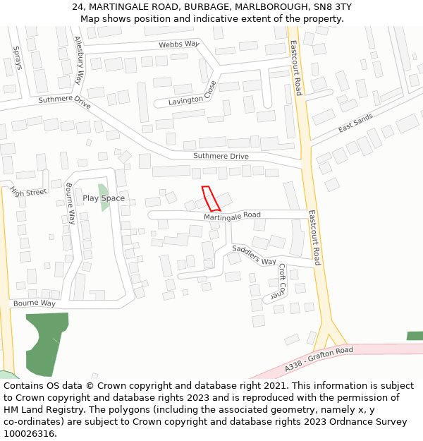 24, MARTINGALE ROAD, BURBAGE, MARLBOROUGH, SN8 3TY: Location map and indicative extent of plot