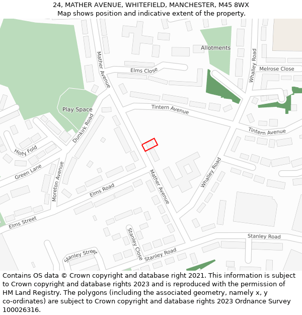 24, MATHER AVENUE, WHITEFIELD, MANCHESTER, M45 8WX: Location map and indicative extent of plot