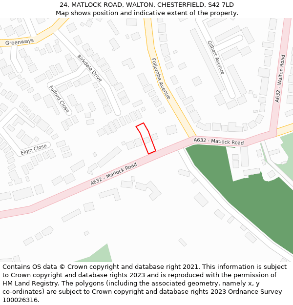 24, MATLOCK ROAD, WALTON, CHESTERFIELD, S42 7LD: Location map and indicative extent of plot