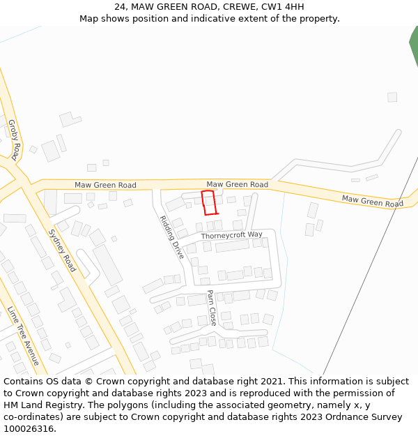 24, MAW GREEN ROAD, CREWE, CW1 4HH: Location map and indicative extent of plot