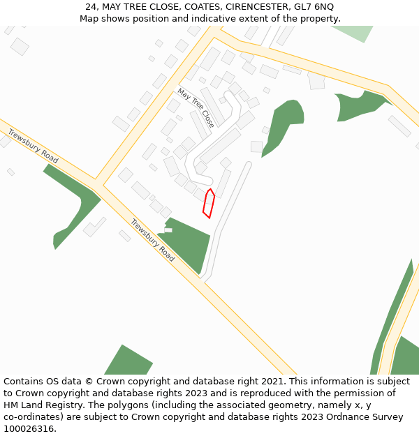 24, MAY TREE CLOSE, COATES, CIRENCESTER, GL7 6NQ: Location map and indicative extent of plot